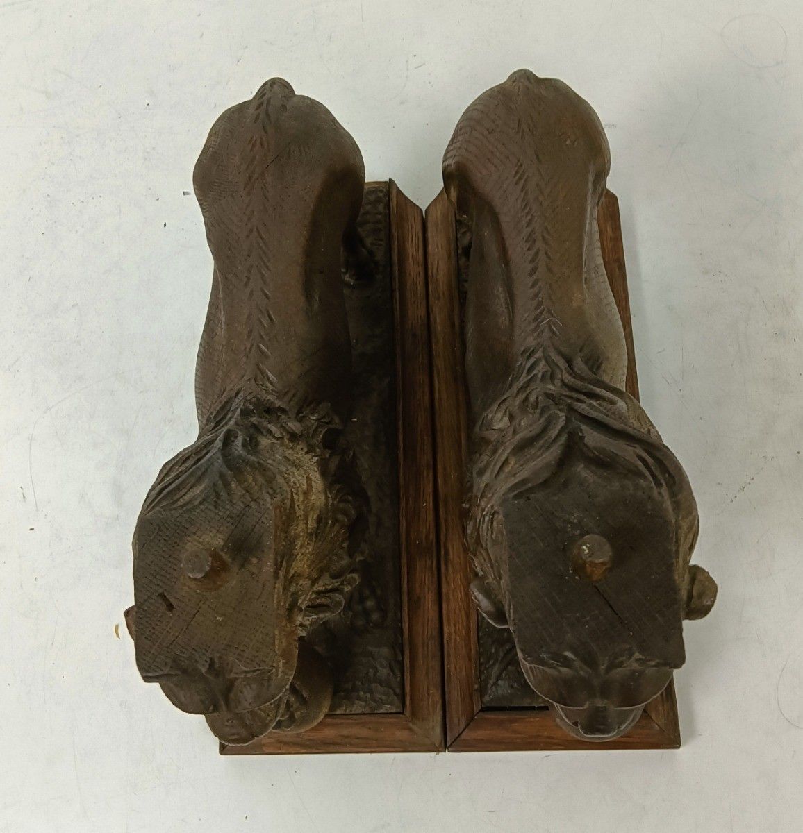 Stunning Antique Hand Carved Wood Figurines Pair Lions Large Trims Reclaimed Arc photo furniture