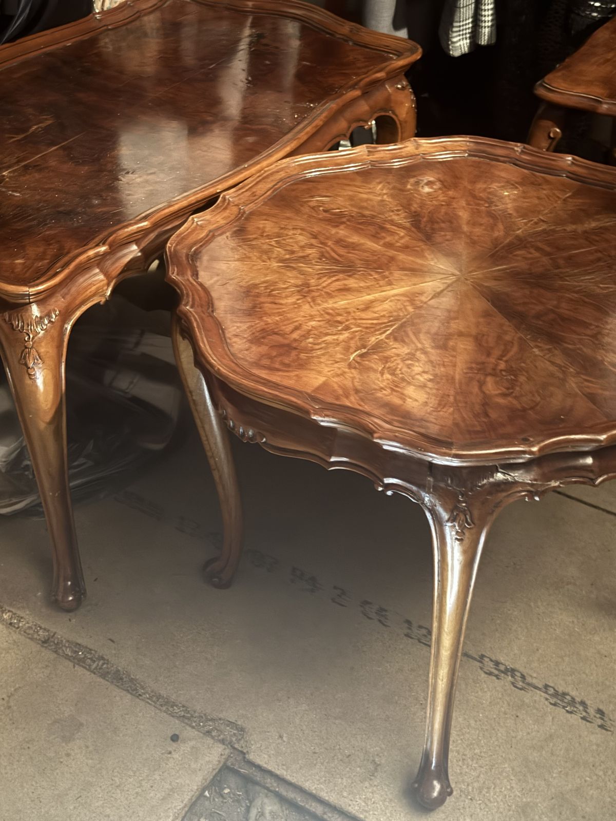 Antique French 1920's Burr Walnut Veneer Round Coffee Table photo for sale