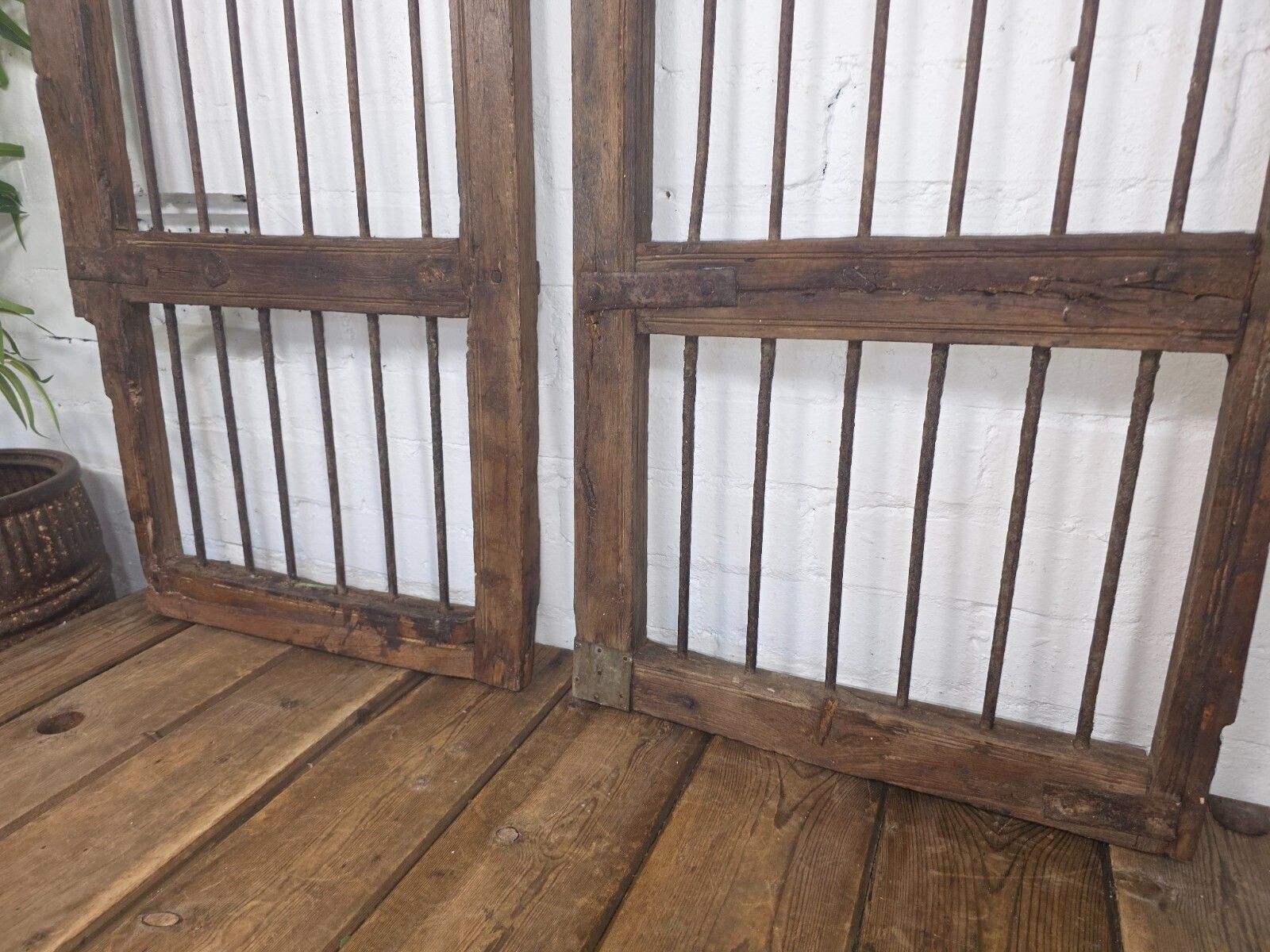 Old Pair Vintage Reclaimed Indian Wooden Iron Saloon Doors Shutters Garden Gates photo vintage