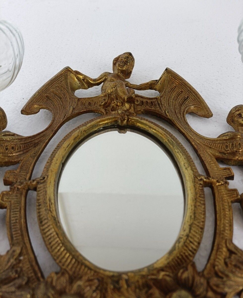 Double Wall Sconce Light Rococo Ornate Brass Angel Women Mythology Gorgous Vinta photo vinterior