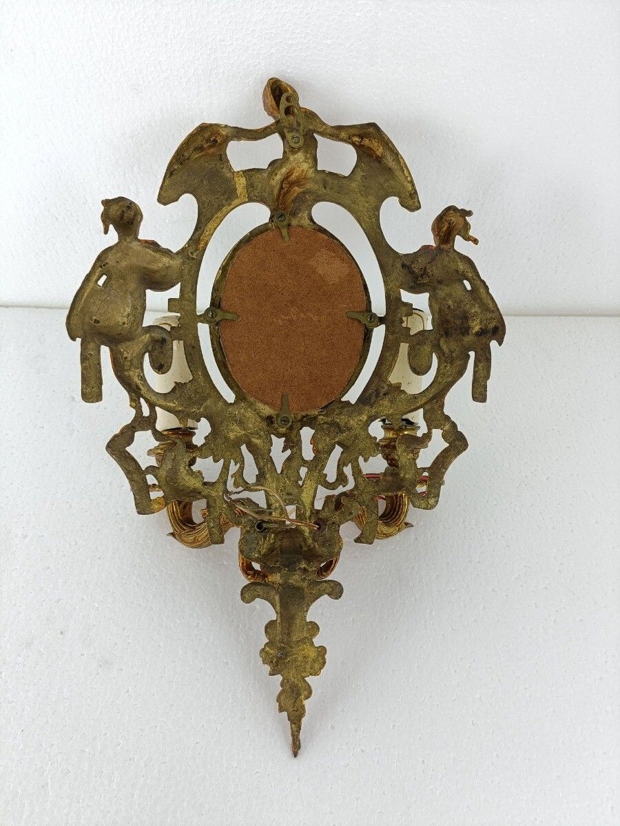Lighting Double Wall Sconce Light Rococo Ornate Brass Angel Women Mythology Gorgous Vinta photo