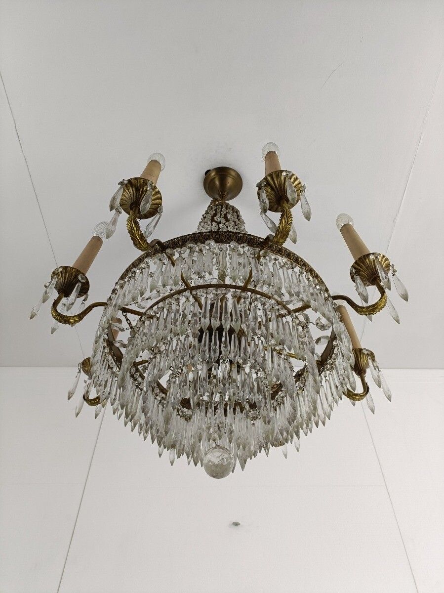 Ballroom Wedding Chandelier Gorgeous Basket Crystal Prisms 14 Lights  8 Arm Wow photo vinterior