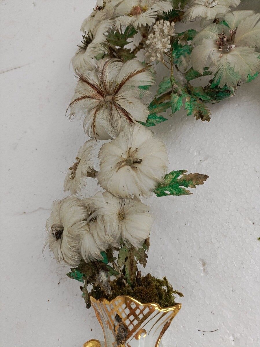 Couple Porcelain Fan Flair Vases Silk Flower Bridal Bouquet Vieux Paris Victoria photo vinterior