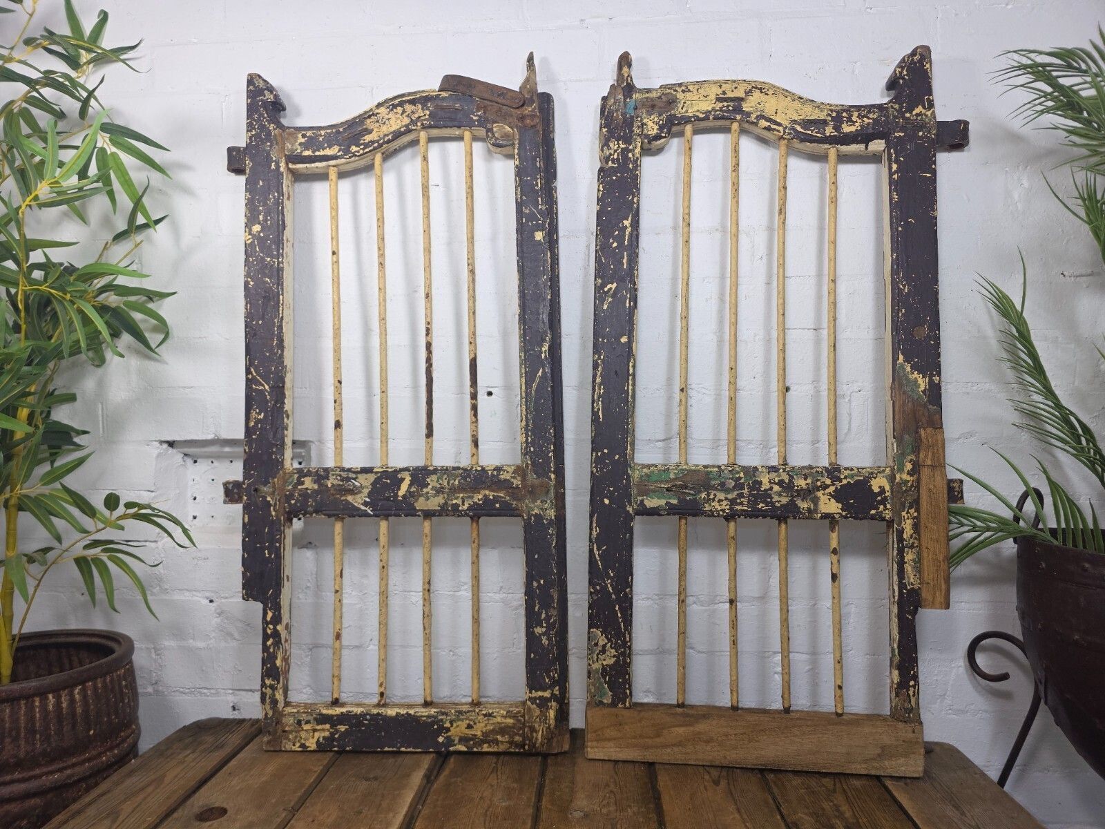 Old Pair Vintage Reclaimed Indian Wooden Iron Saloon Doors Shutters Garden Gates photo buy