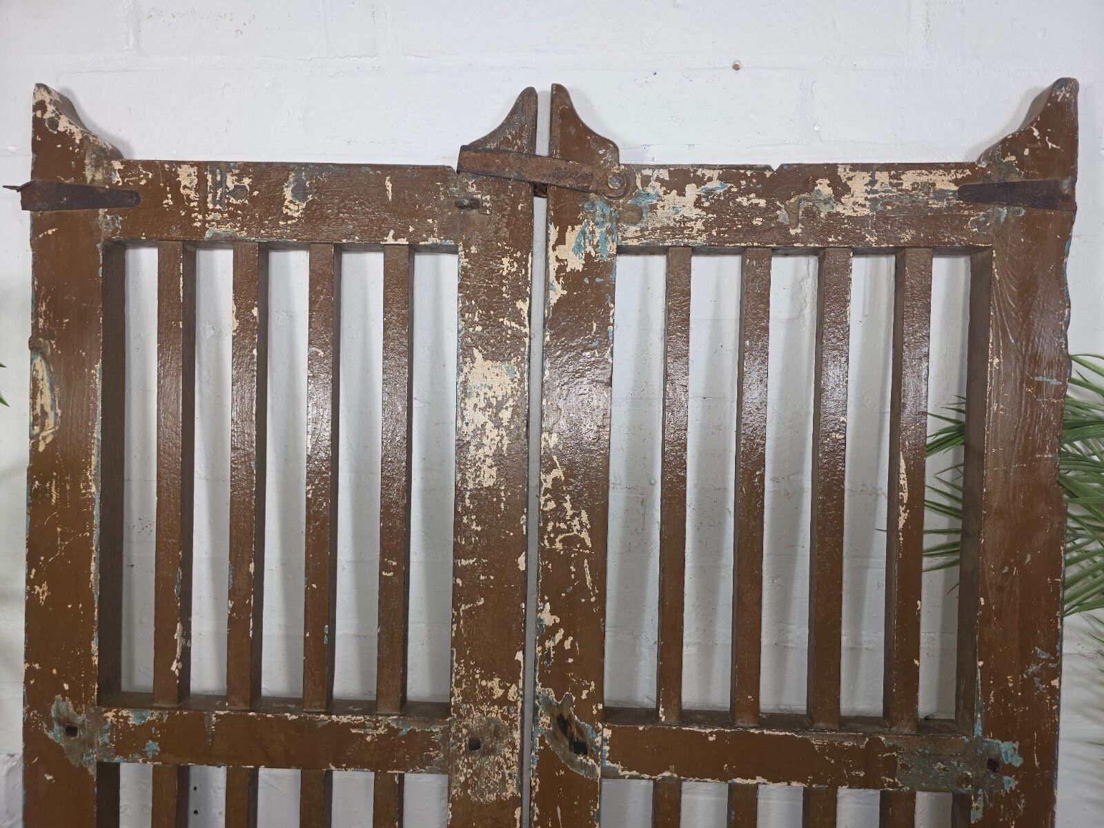Old Pair Vintage Reclaimed Indian Wooden Iron Saloon Doors Shutters Garden Gates photo for sale