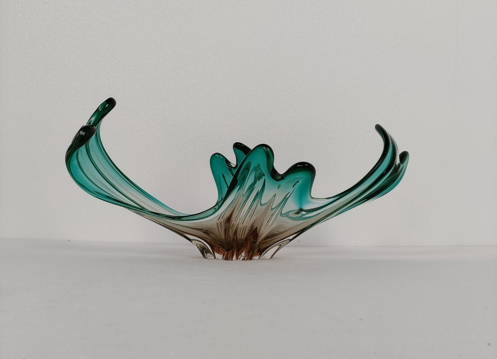 Gorgeous Bowl Dish Centerpiece Brown Green Art Glass Murano Italy Vintage photo furniture