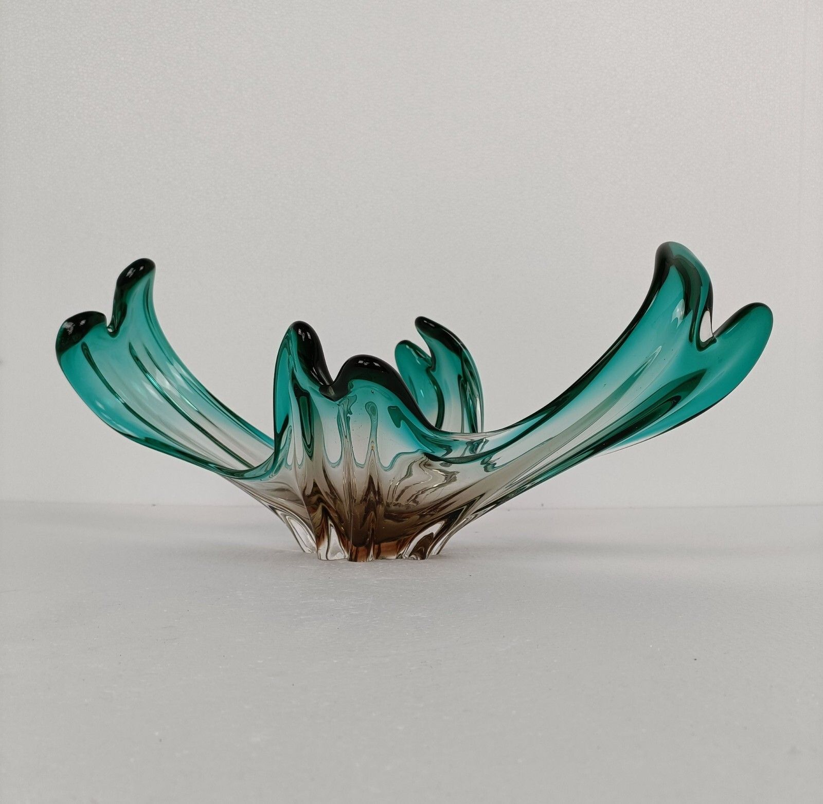 Gorgeous Bowl Dish Centerpiece Brown Green Art Glass Murano Italy Vintage photo Home Decor
