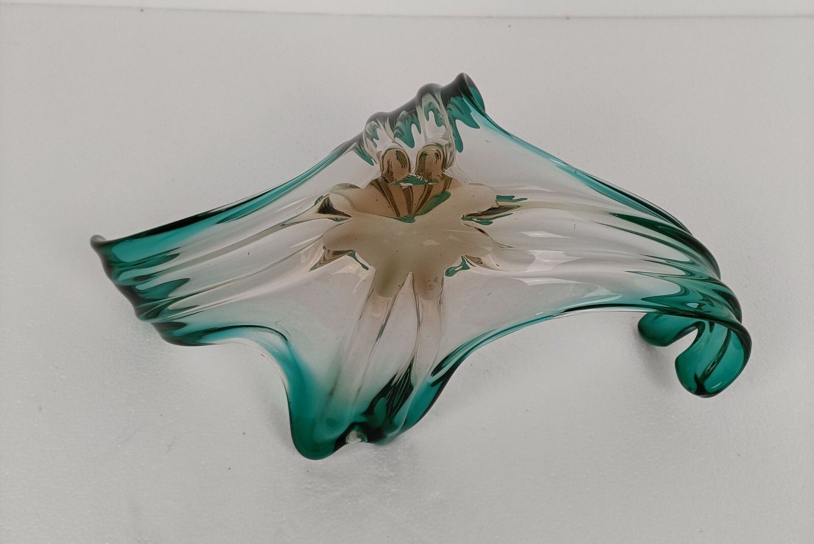 photo for sale Gorgeous Bowl Dish Centerpiece Brown Green Art Glass Murano Italy Vintage