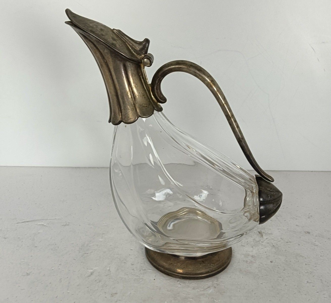 Decanter Carafe In The Shape Of A Duck, Art Glass, Silver Plated, Italy Vintage photo Home Decor