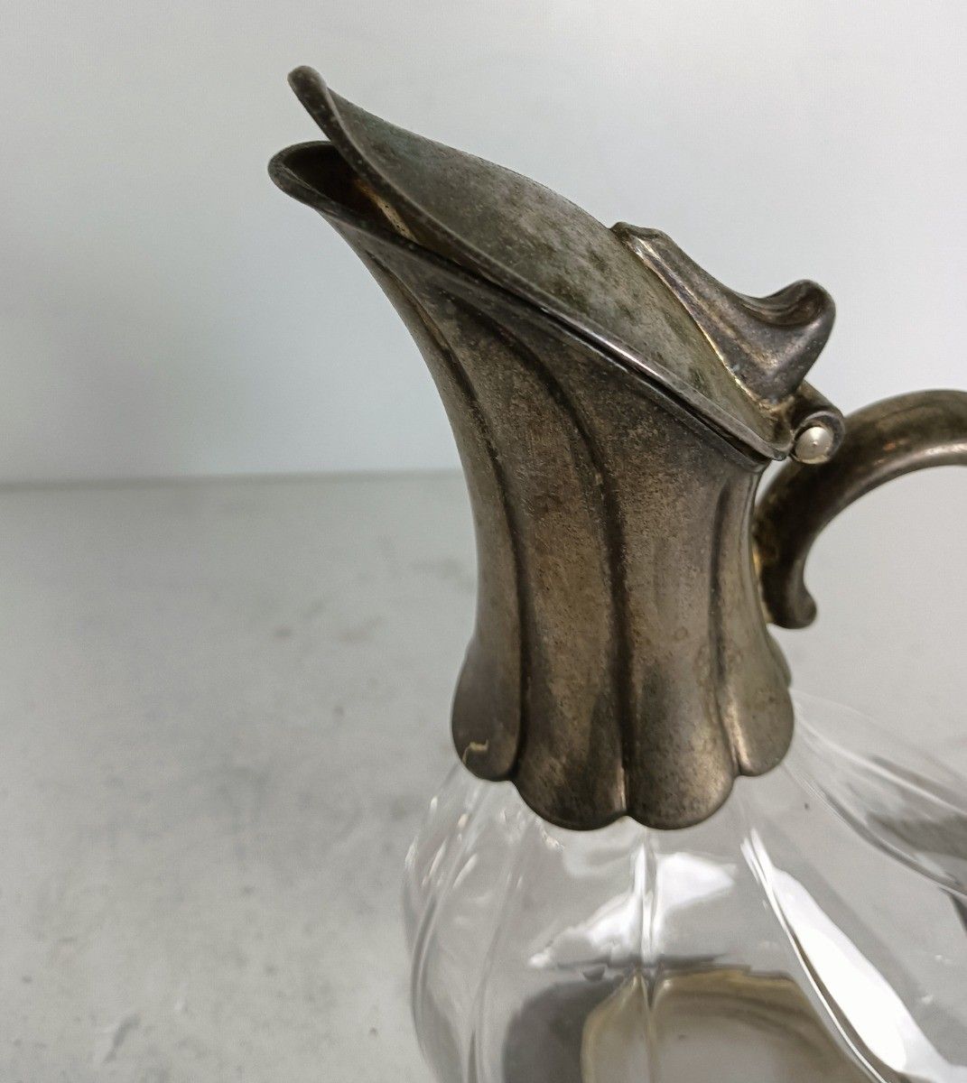 Decanter Carafe In The Shape Of A Duck, Art Glass, Silver Plated, Italy Vintage photo vinterior