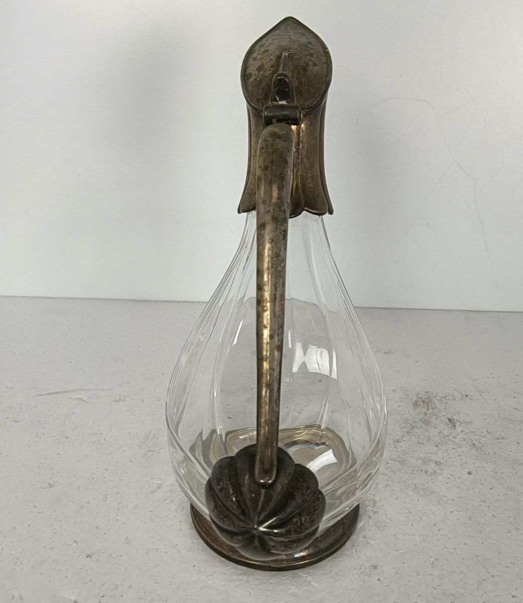 Decanter Carafe In The Shape Of A Duck, Art Glass, Silver Plated, Italy Vintage photo buy