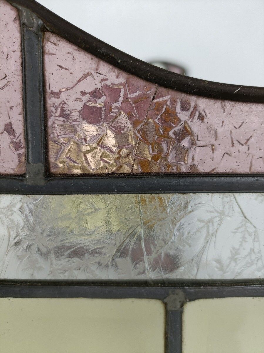 photo furniture Antique Art Deco Leaded Glass Pair Polychrome Windows Reclaimed Architectural  P