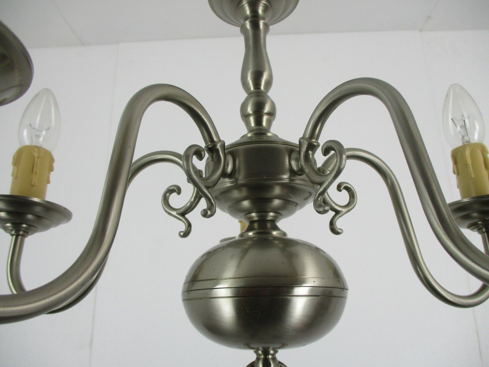Vintage Chandelier 5 Lights  Brass Pewter Look Flemish Dutch Style Mid Century photo 278.0