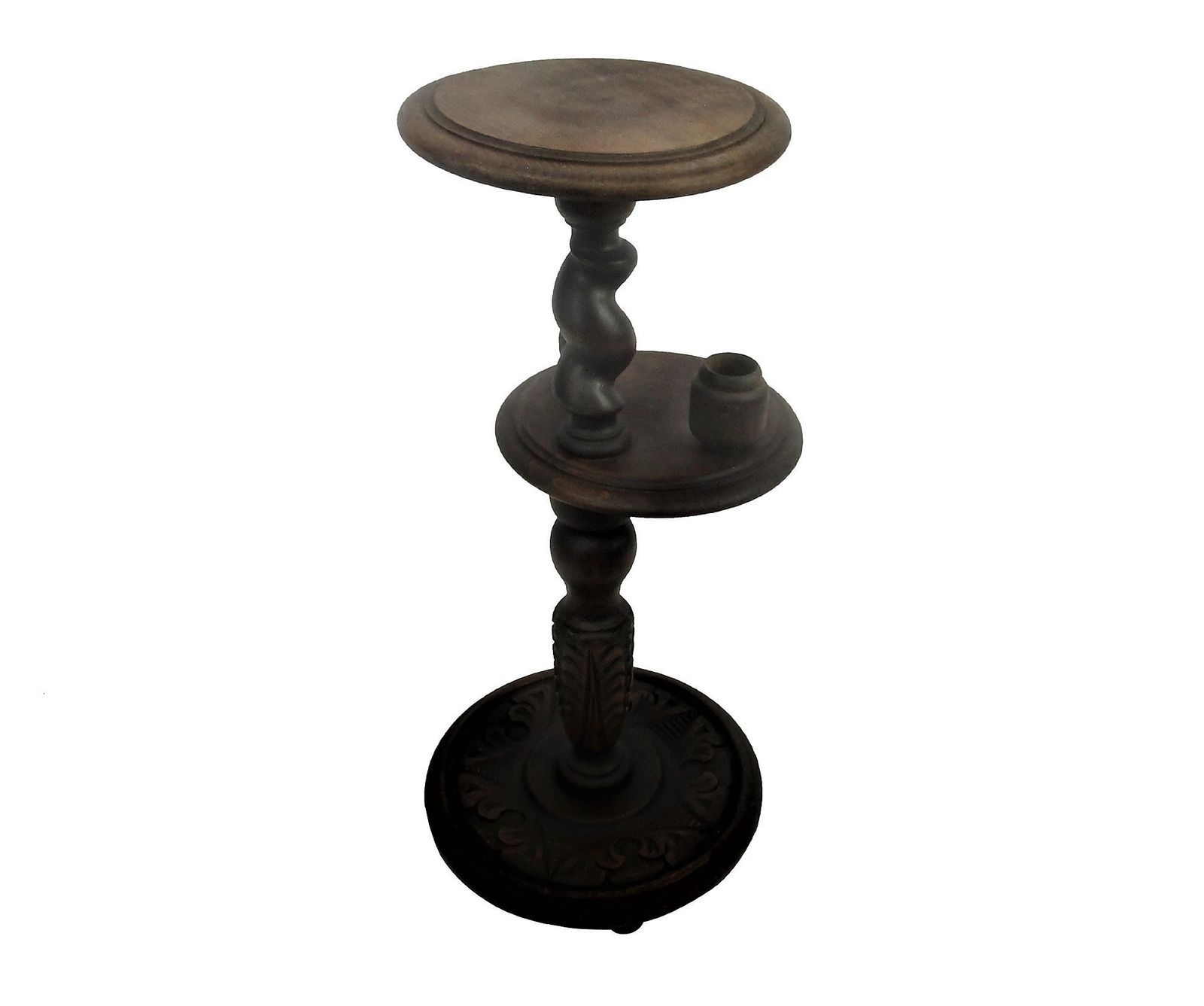 Ornate Carved Wood 2 Tier Open Barley Twist Pedestal Table Plant Stand Smokers T