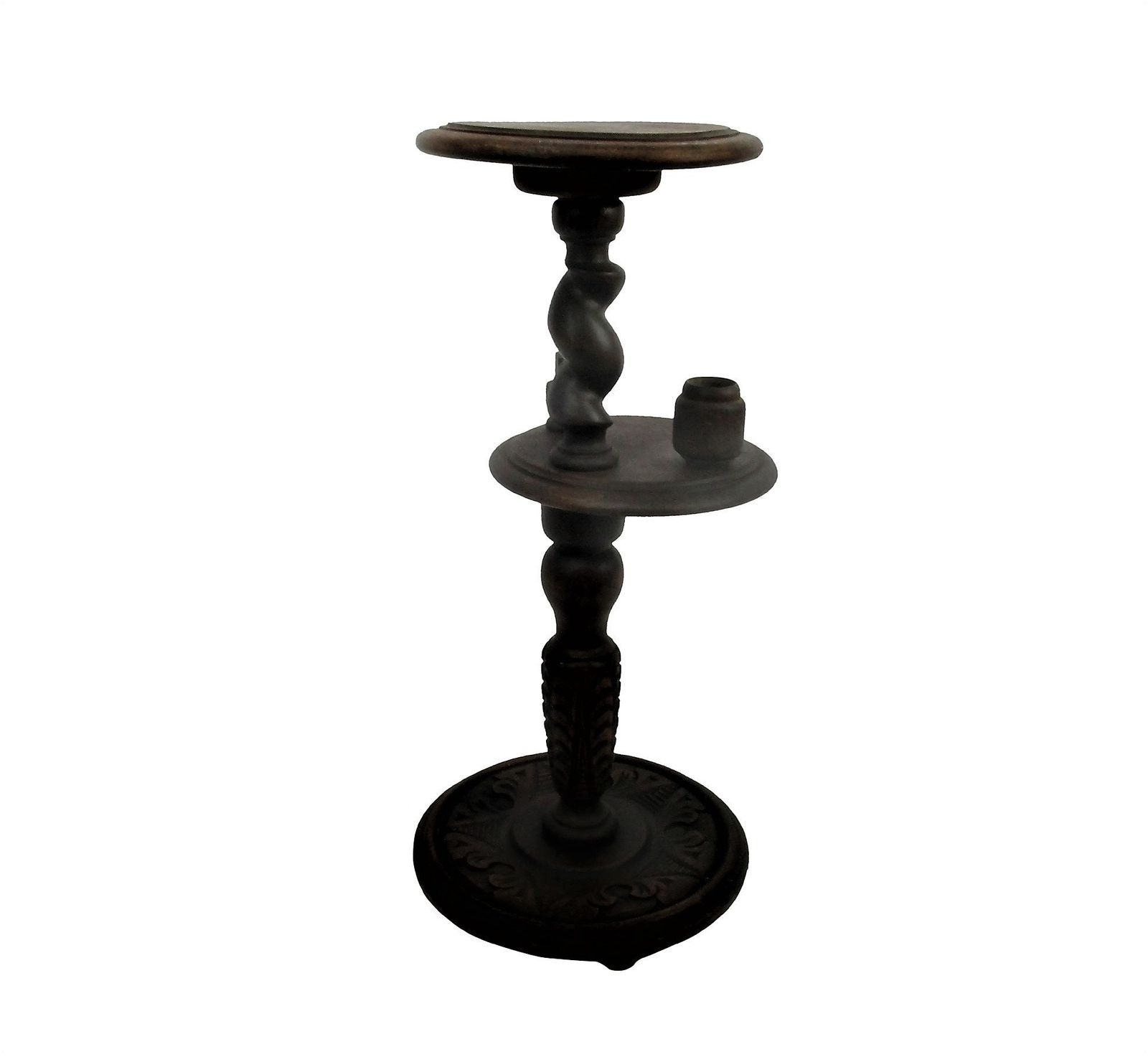 Ornate Carved Wood 2 Tier Open Barley Twist Pedestal Table Plant Stand Smokers T photo furniture