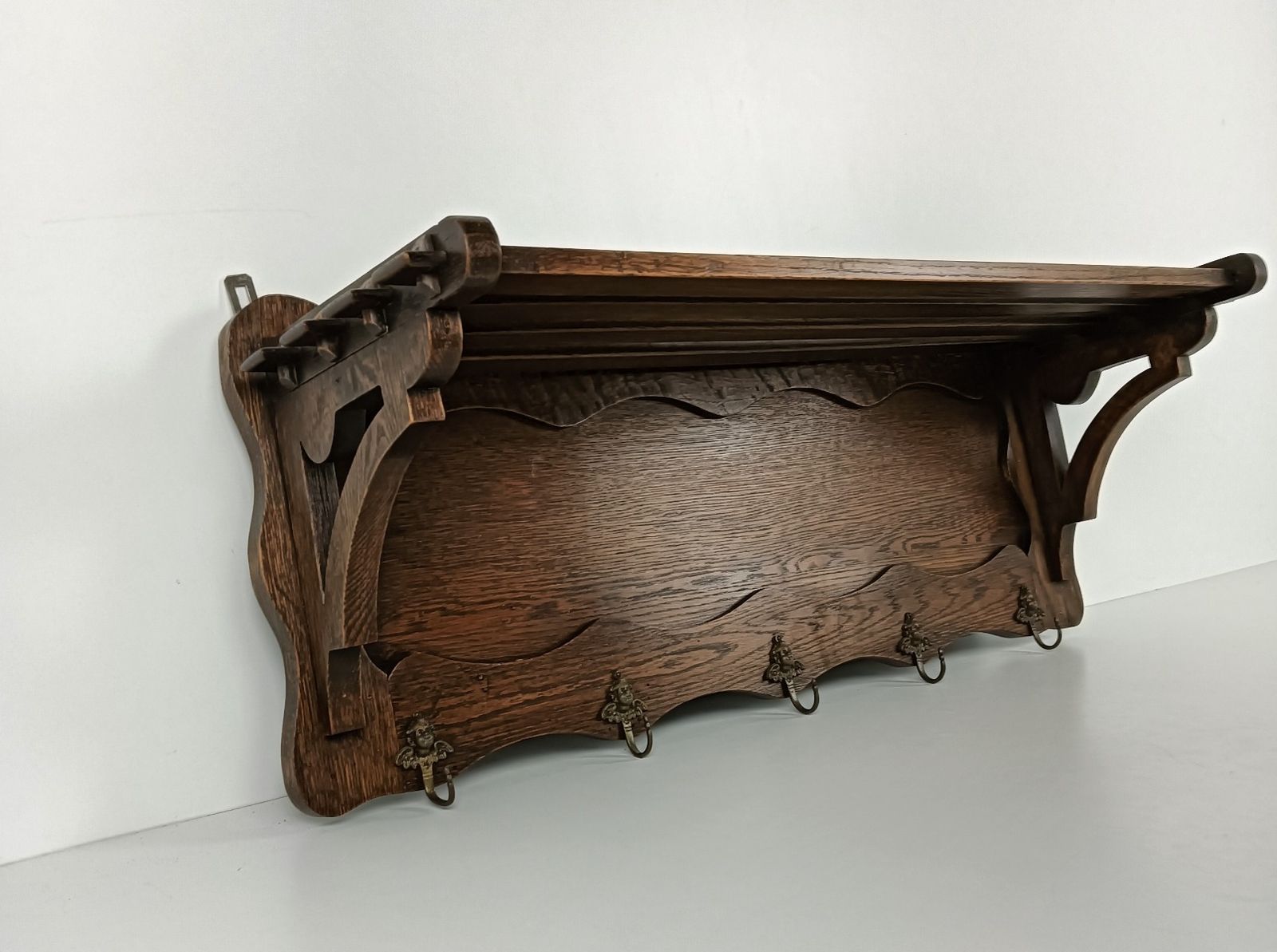 Antique Carved Wooden Wood Coat Hat Rack Kitchen Hallway Storage Beautiful photo 244.0