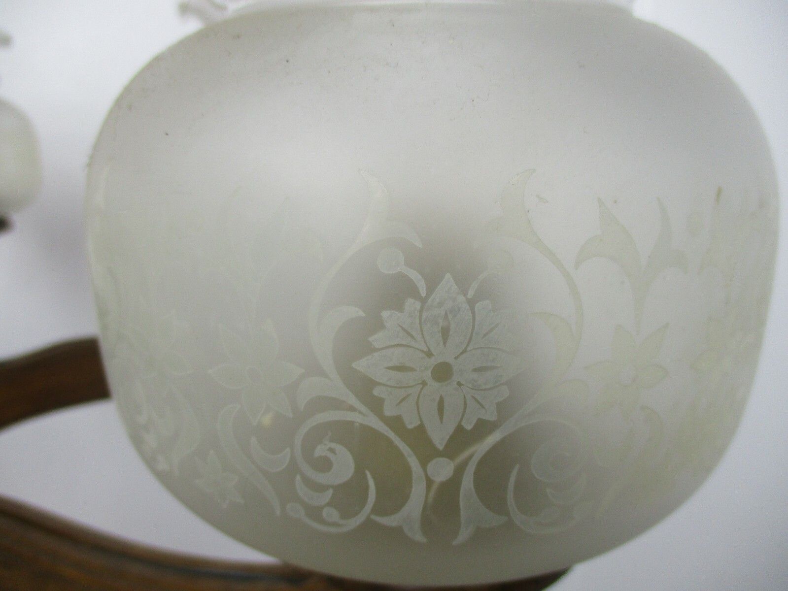 Architectural Art Deco Lounge Chandelier Etched Glass Shades 6 Arms Lights Wood photo 408.0