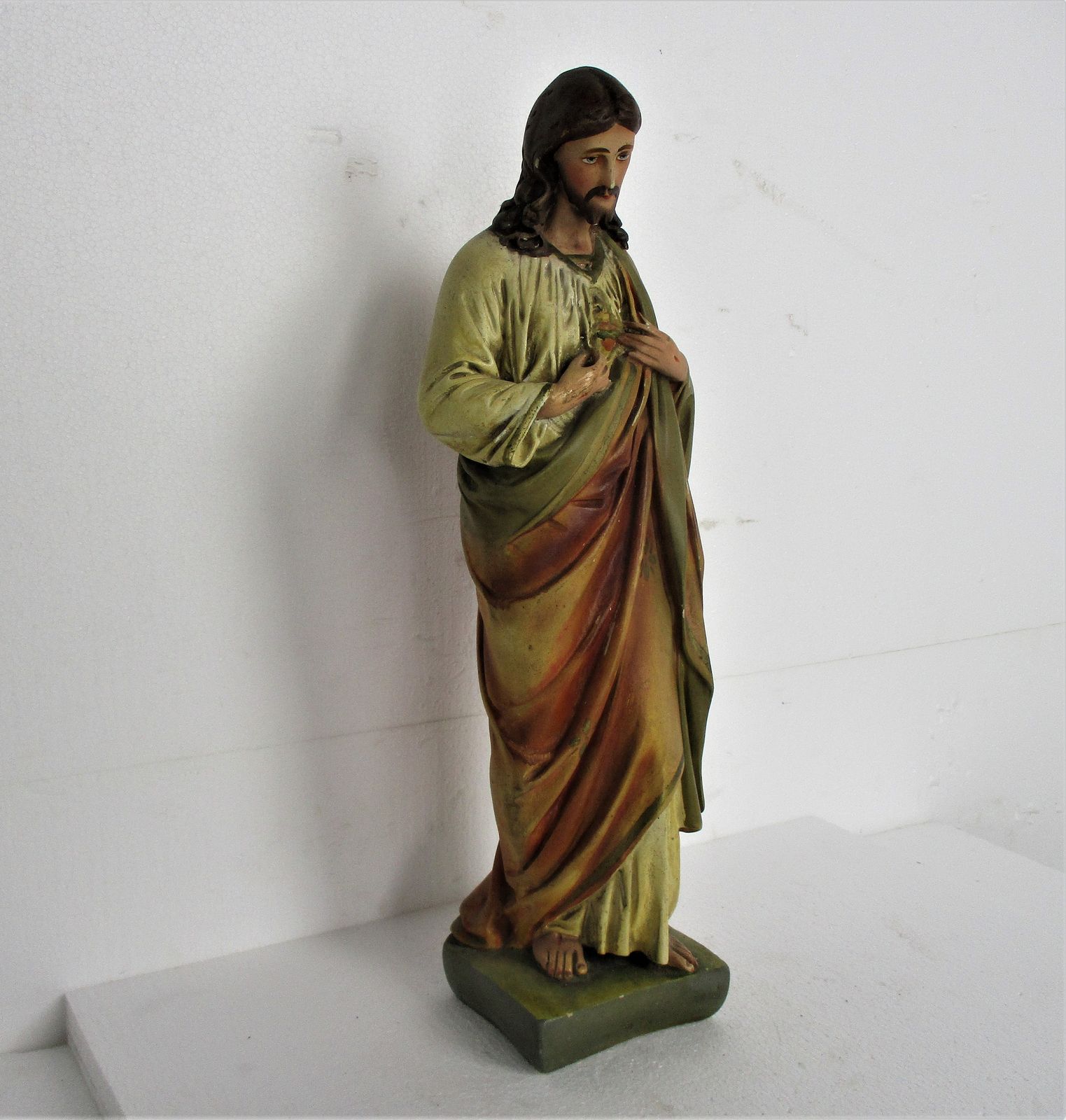 Antique Altar Statue Jesus Christ Savior Sacred Heart Neo Gothic 1900 Plaster Po photo furniture