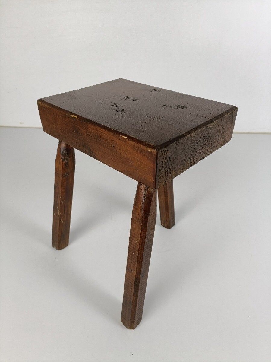 Vintage  Hand Carved Wood Milking Stool Pedestal Table Pedestal Barn Style Count photo 190.0