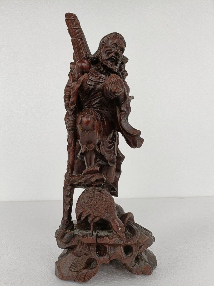 Chinese Rosewood Hand Carved Wooden Figurine Sculpture Traveler With Bird photo furniture
