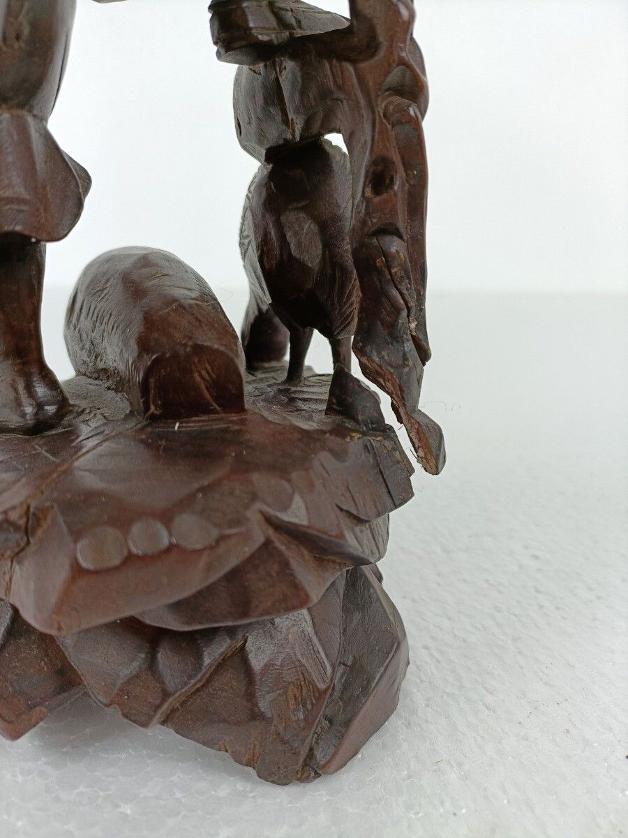 photo for sale Chinese Rosewood Hand Carved Wooden Figurine Sculpture Traveler With Bird