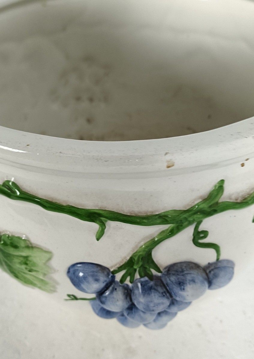 Beautiful  Ceramic Vintage Planter Cachepot Indoor Retro Grapes Leafs photo furniture