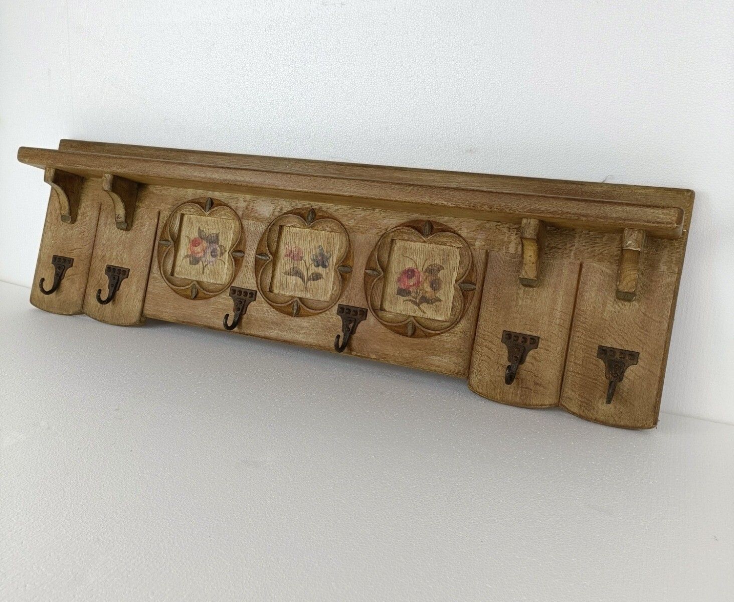 Xl Coat Rack Hat Rack Kitchen Rack, Hand Carved Wood, Ornate,  Hand Painted,  Ha photo for sale