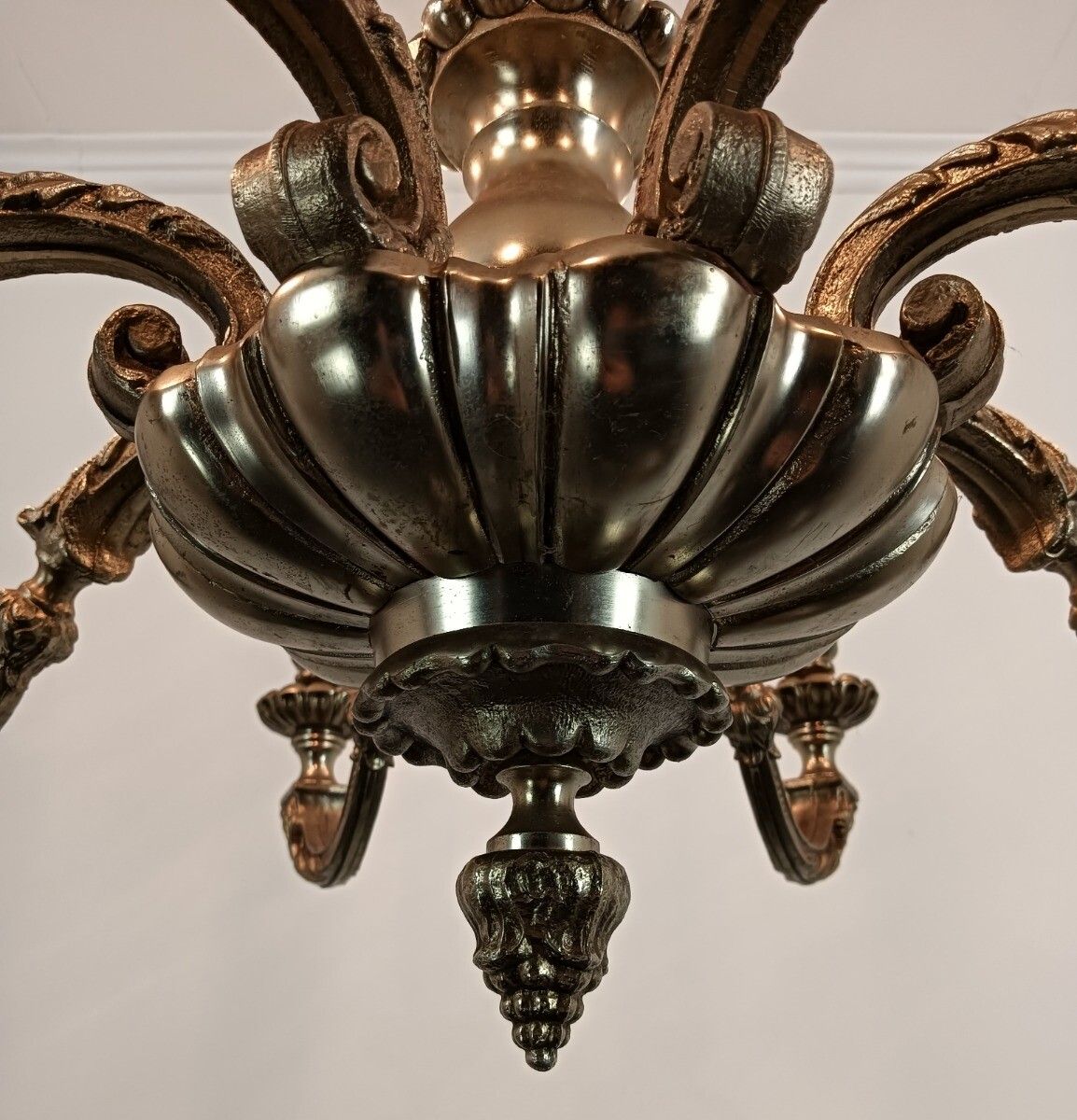 Silver Plated Bronze French Chandelier 8 Lights Arm Gorgeous Vintage Stylish photo for sale