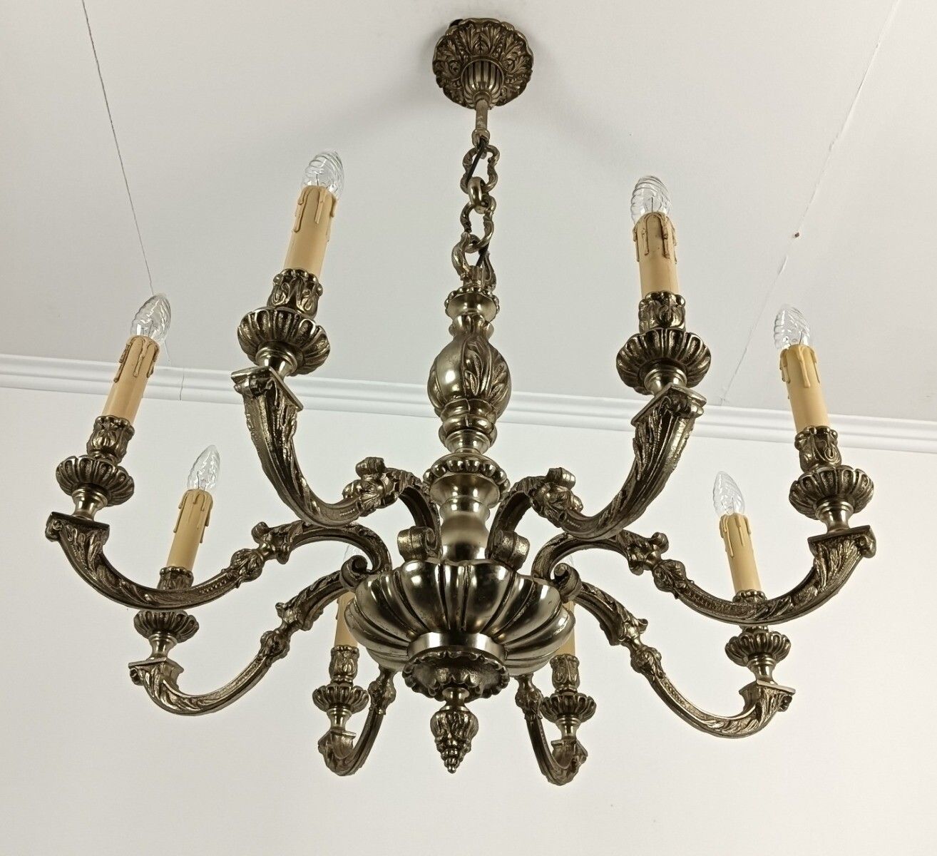 Silver Plated Bronze French Chandelier 8 Lights Arm Gorgeous Vintage Stylish photo 768.0