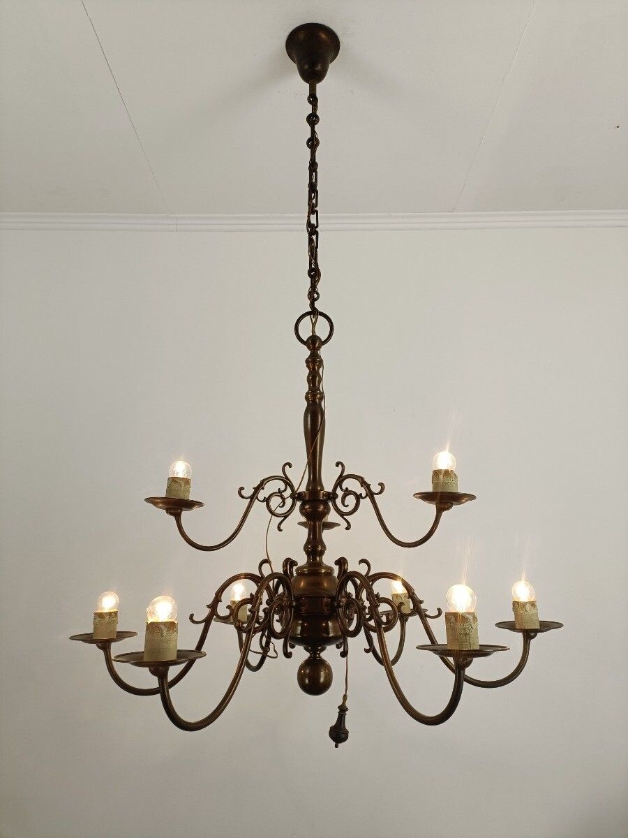 Extremely Rare Dutch Flemish Chandelier Bronze 9 Lights Barn Farmhouse Style Vin photo furniture
