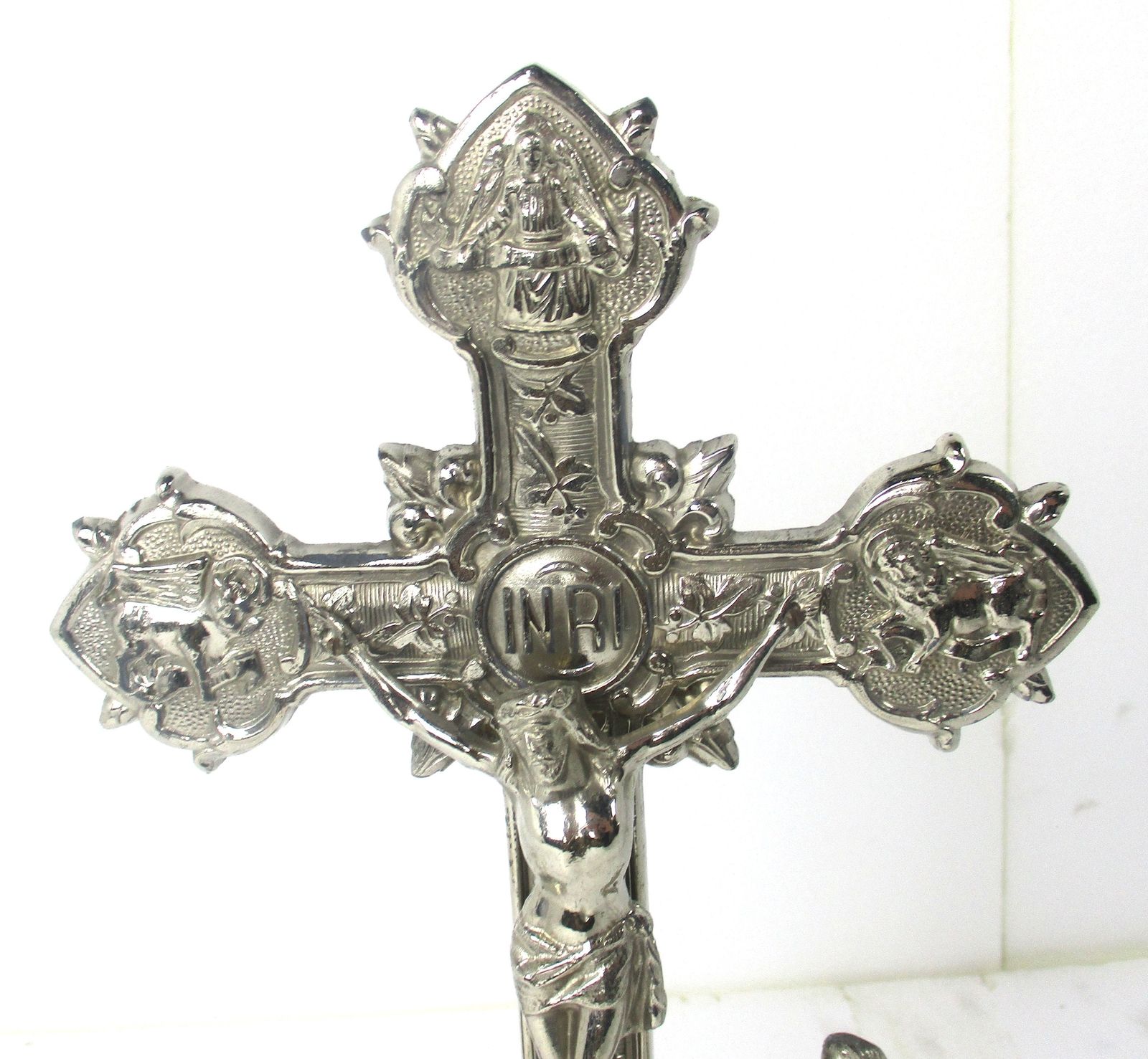 Beautiful Vintage French Standing Table Crucifix Cross Calvary Jesus Christ Mid photo furniture