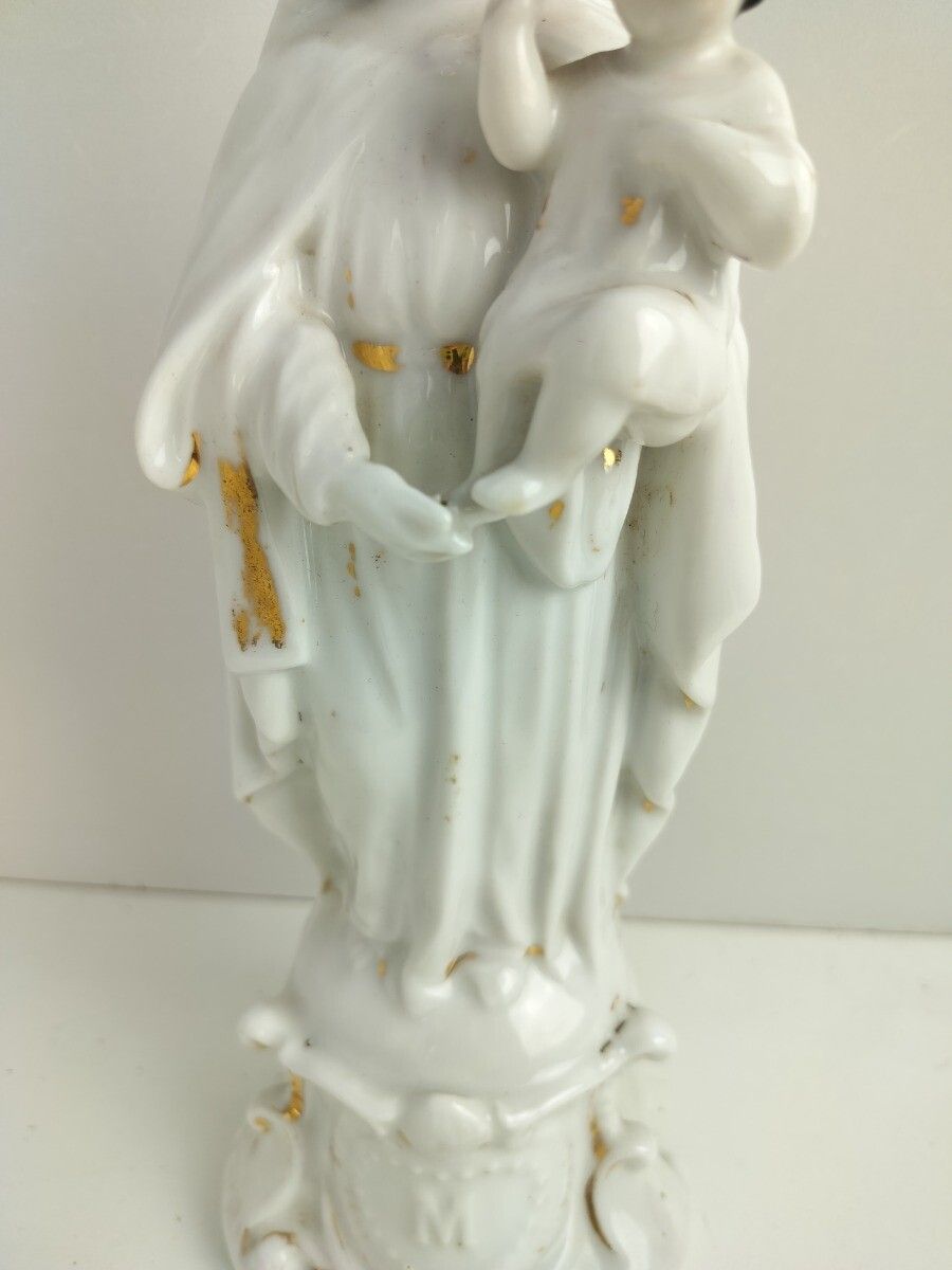 Large Antique 1900 Vieux Paris Porcelain Bisque Statue Virgin Mary Madonna With photo vinterior