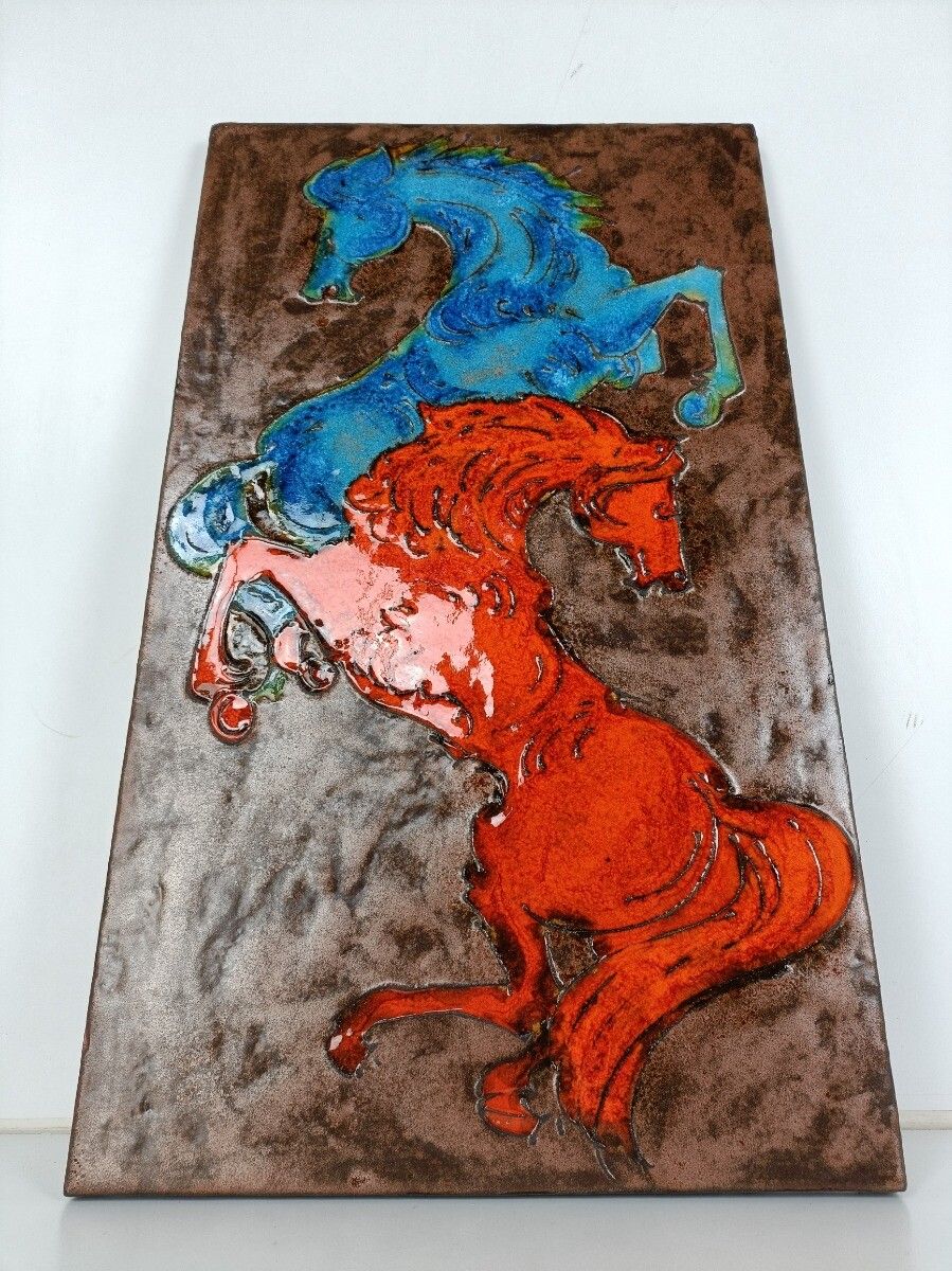 Ruscha Horses Red Blue Fat Lava Germany Space Age Pop Art Psychedelic Wall Tile photo buy