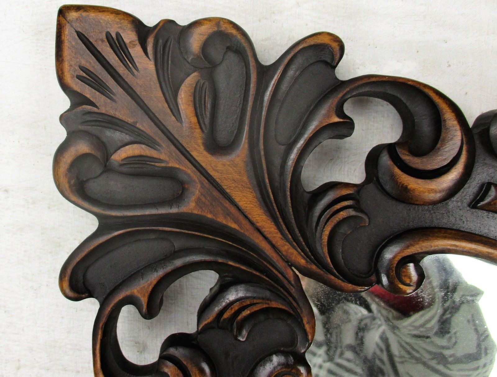 Large Wooden Wall Hanging  Mirror Ornate Vanity Dresser Hallway 34" X 26 photo furniture