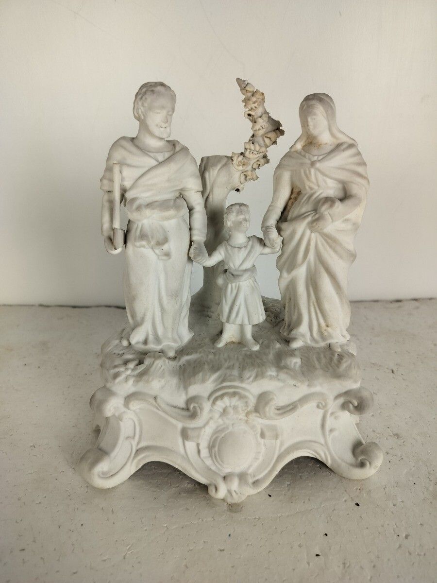 Beautiful Antique Bisque Porcelain Statue Holy Family Virgin Mary Saint Joseph I photo furniture