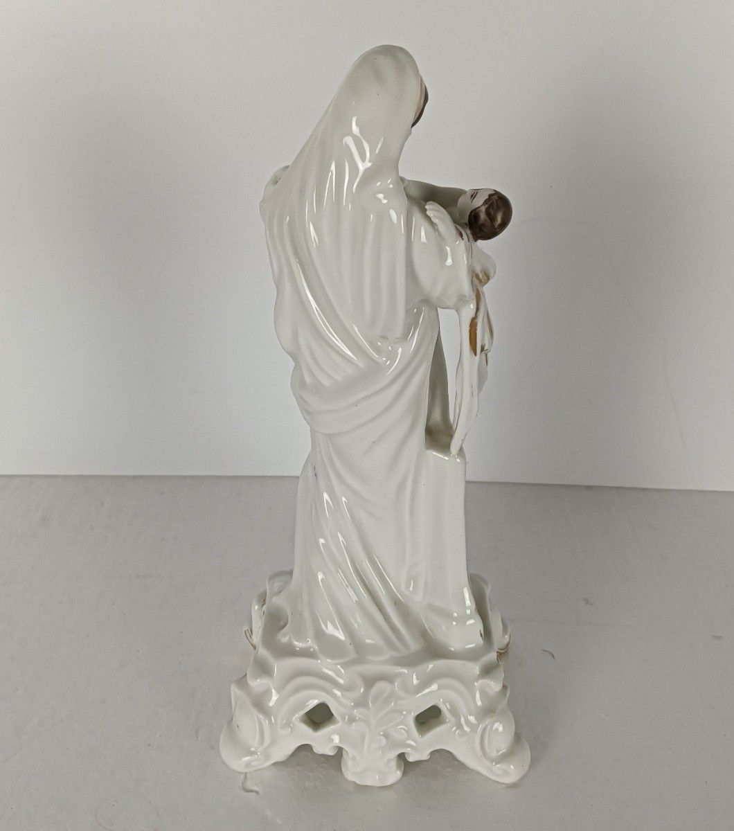 Antique 1900 Vieux Paris Porcelain Bisque Statue Virgin Mary Madonna With Infant photo 202.0