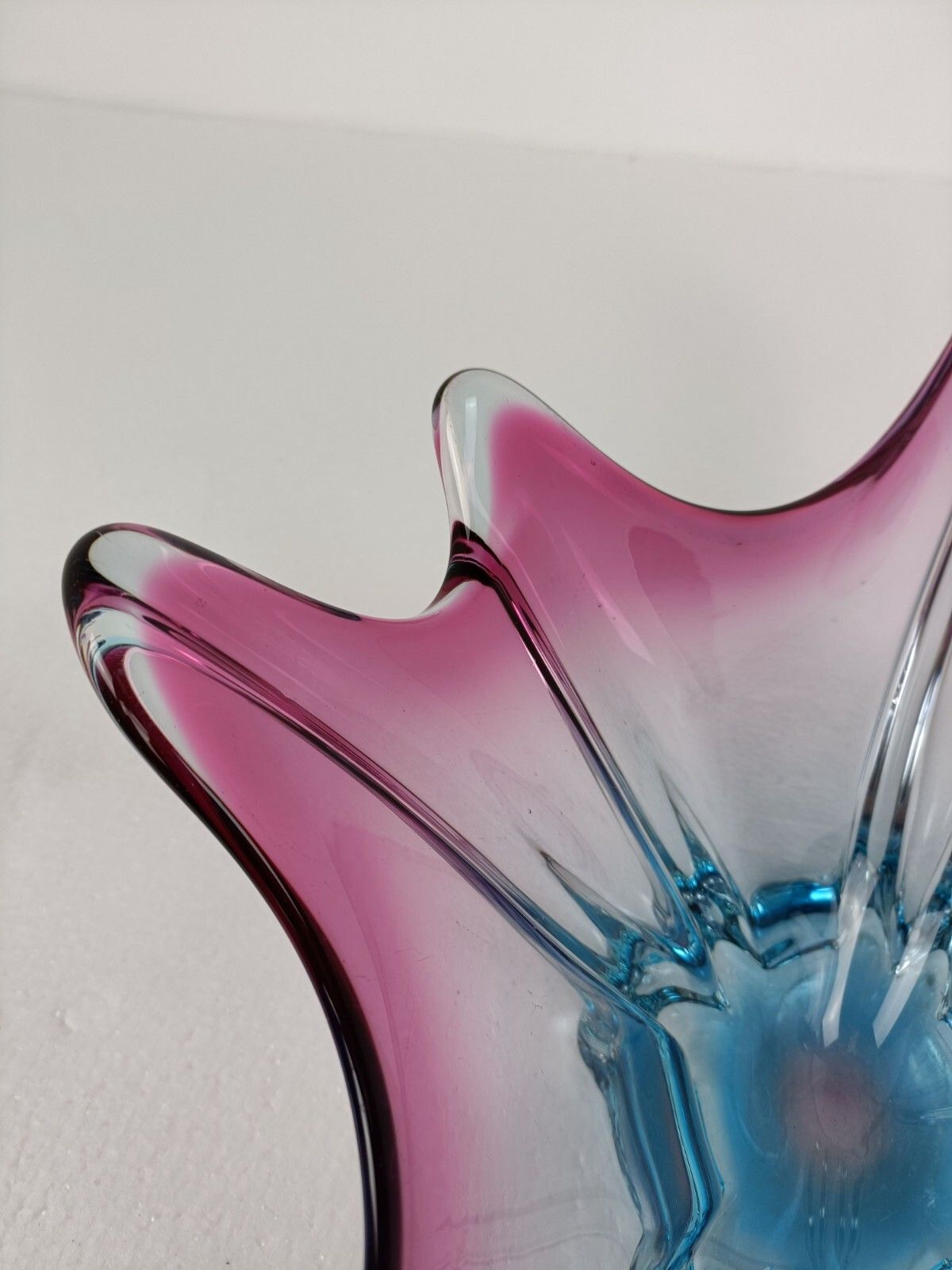 Home Decor Gorgeous Bowl Dish Centerpiece Blue Cranberry Art Glass Murano Italy Vintage photo