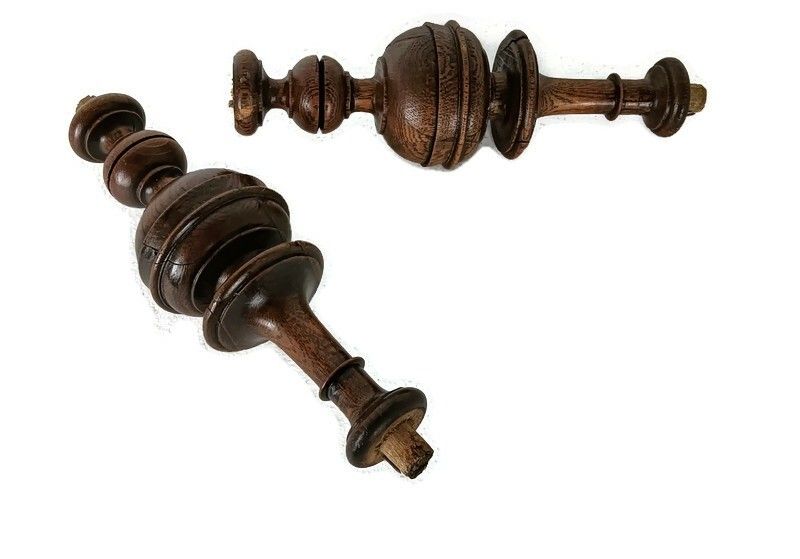 Set Of 2 Reclaimed Carved Wood Large Spindles Balusters Trim Posts Pillar Salv