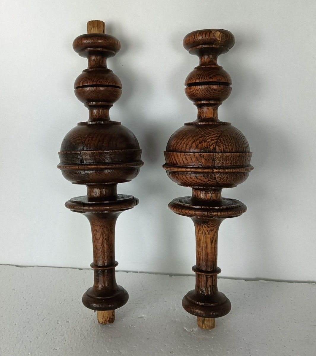 Set Of 2 Reclaimed Carved Wood Large Spindles Balusters Trim Posts Pillar Salv photo furniture