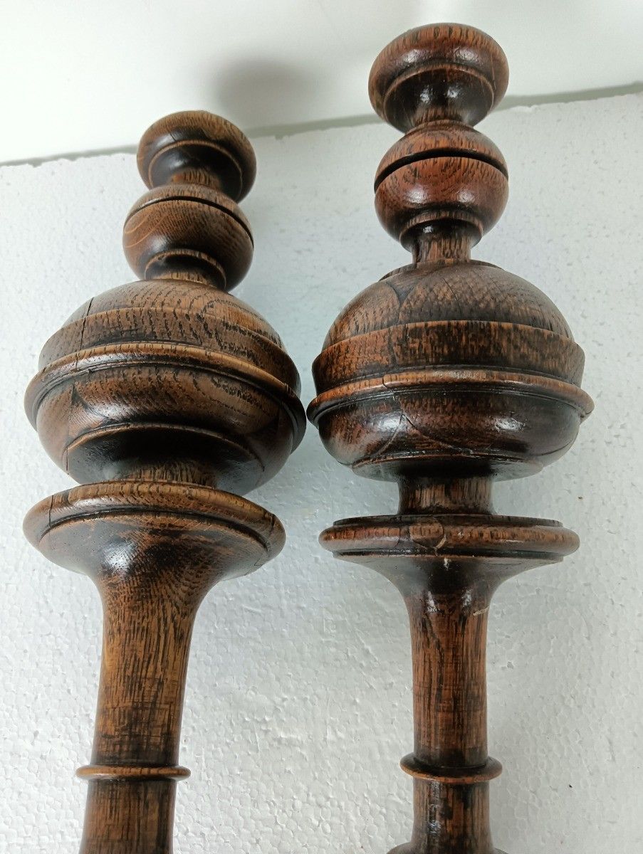 photo for sale Set Of 2 Reclaimed Carved Wood Large Spindles Balusters Trim Posts Pillar Salv