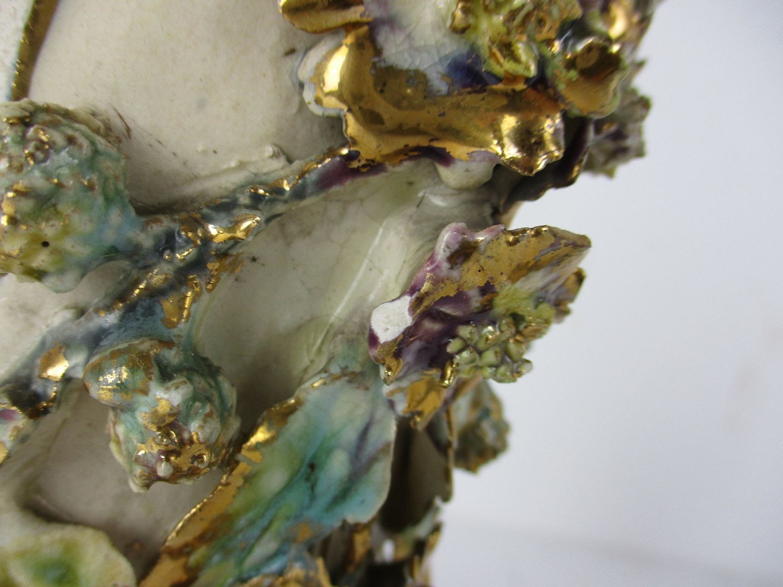 Set Of 2 Pair French Barbotine Majolica Vases Planters Centerpiece Gorgeous Flow photo 202.0