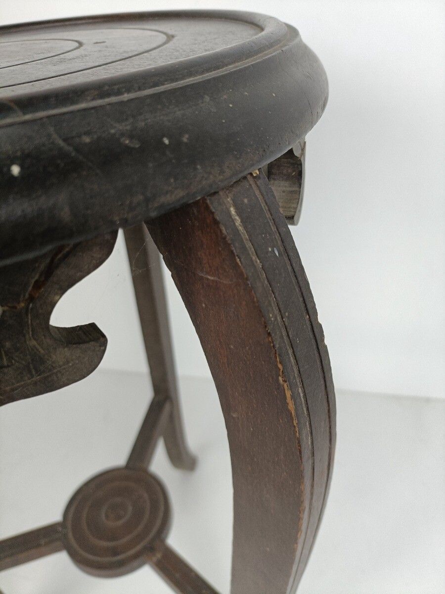 photo furniture Art Deco Two Tier Pedestal Plant Stand Carved Wood Antique Side Table Barn Style