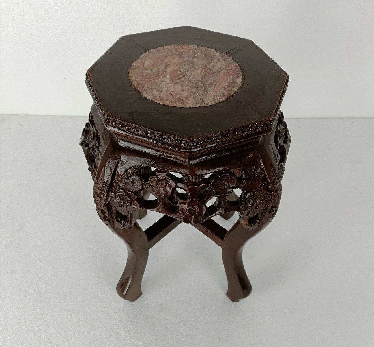 Carved Wood Rosewood Chinese Marble Top Hall Console Bonsai Table Pedestal Tabou photo furniture