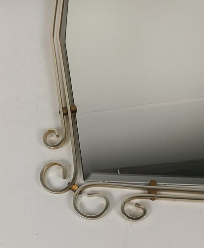 Hollywood Regency Mirror Alumimium Frame Beveled Glass Mid Century Modern photo furniture
