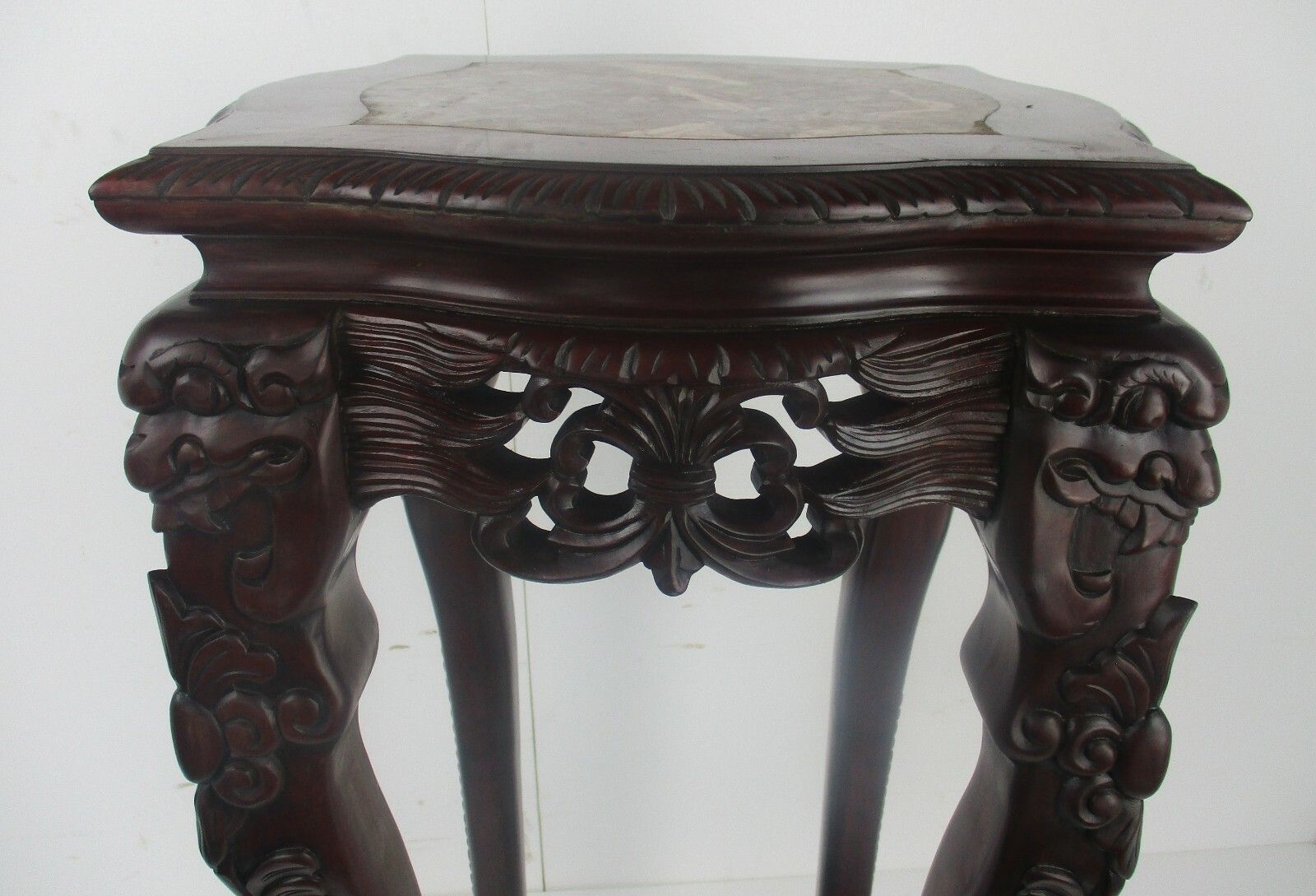Hand Carved  Rosewood  Chinese Marble Top Hall Bonsaitable Pedestal  Dragons Wow photo furniture