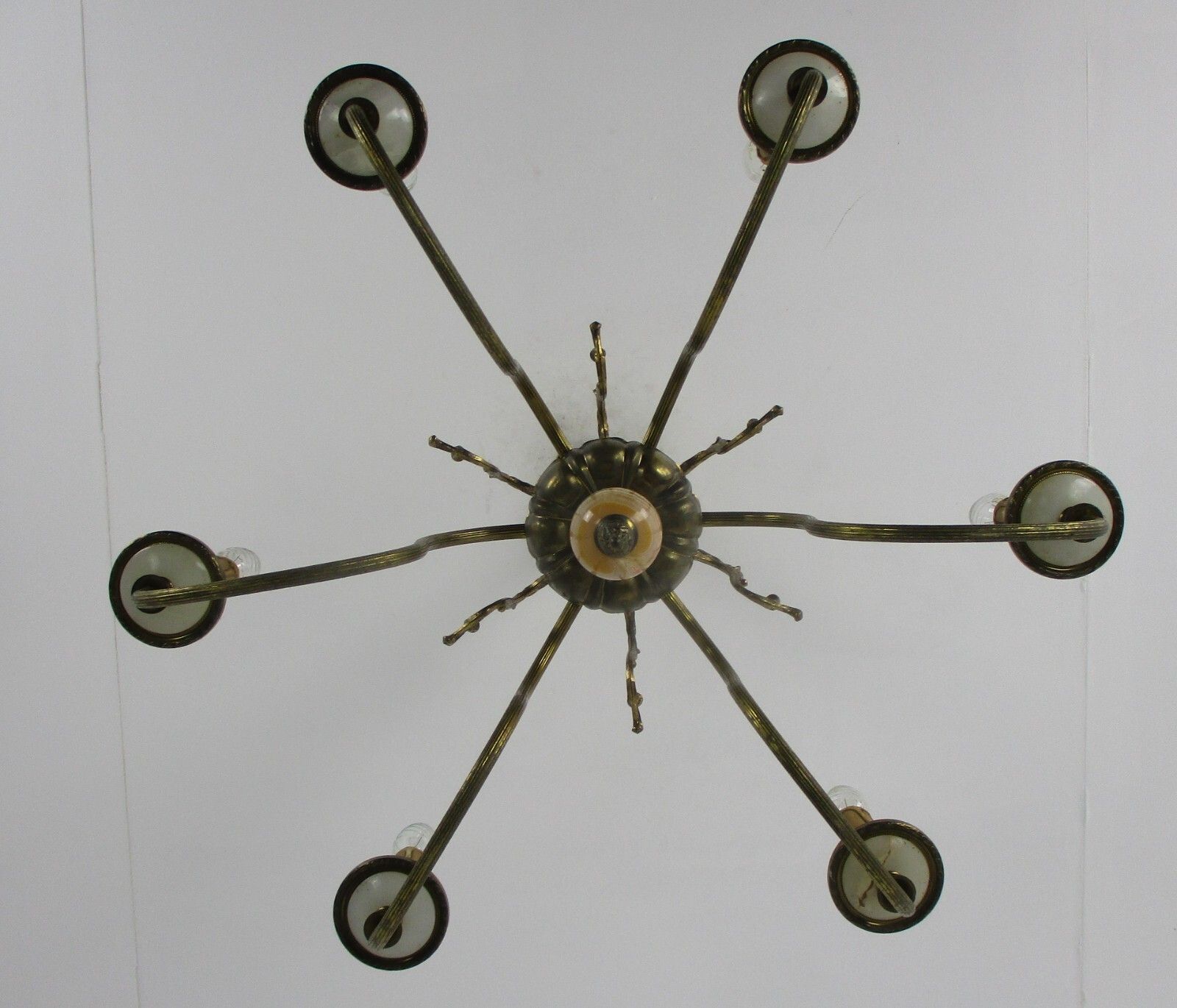 Chandelier 6 Arms Lights Hollywood Regency Brass Marble Parts Brass photo vintage
