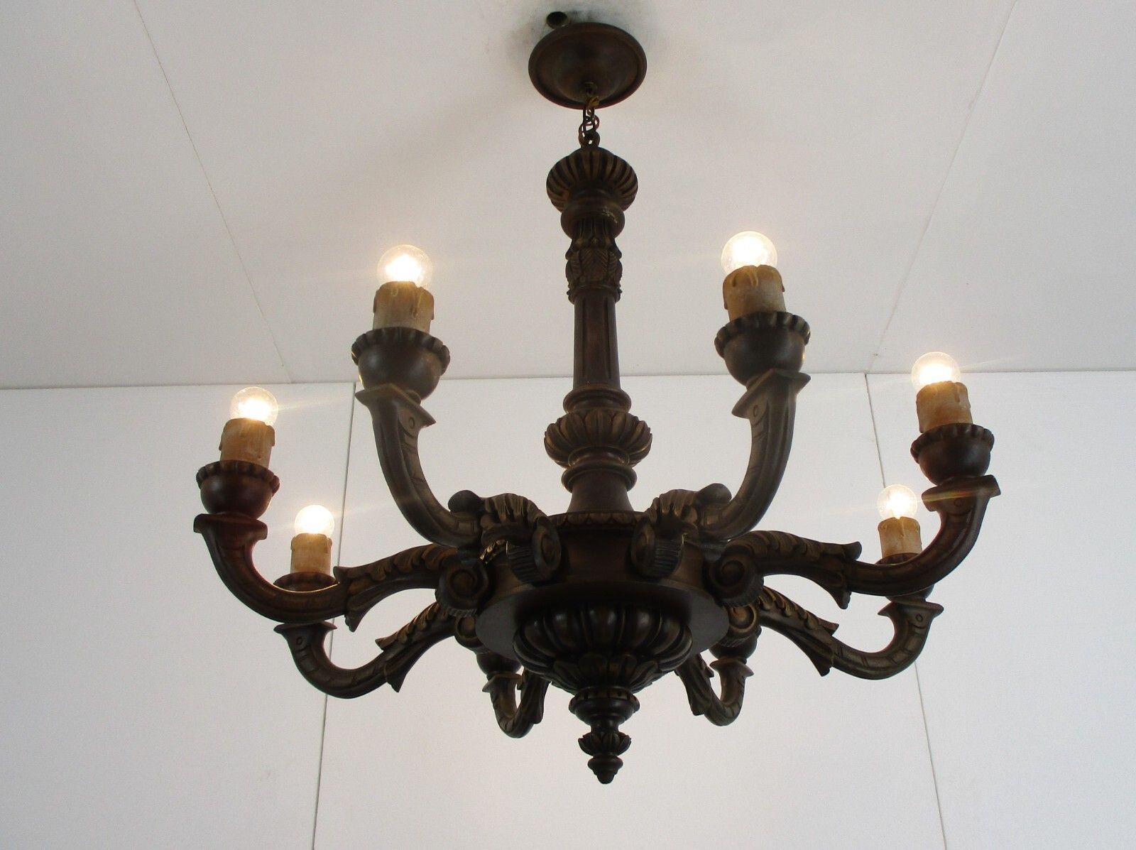 Hand Carved Wooden Chandelier Ornate 8 Arm Lights Mid Century Modern Gorgeous photo furniture