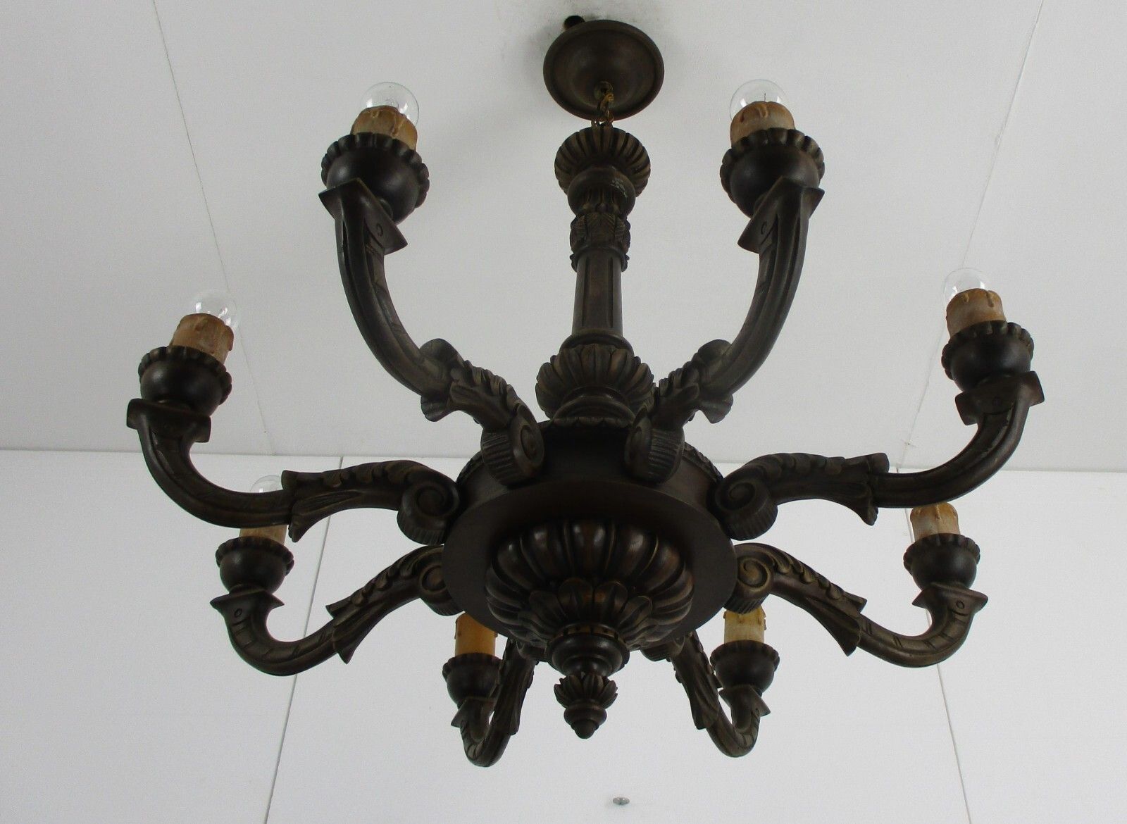 Hand Carved Wooden Chandelier Ornate 8 Arm Lights Mid Century Modern Gorgeous photo Lighting