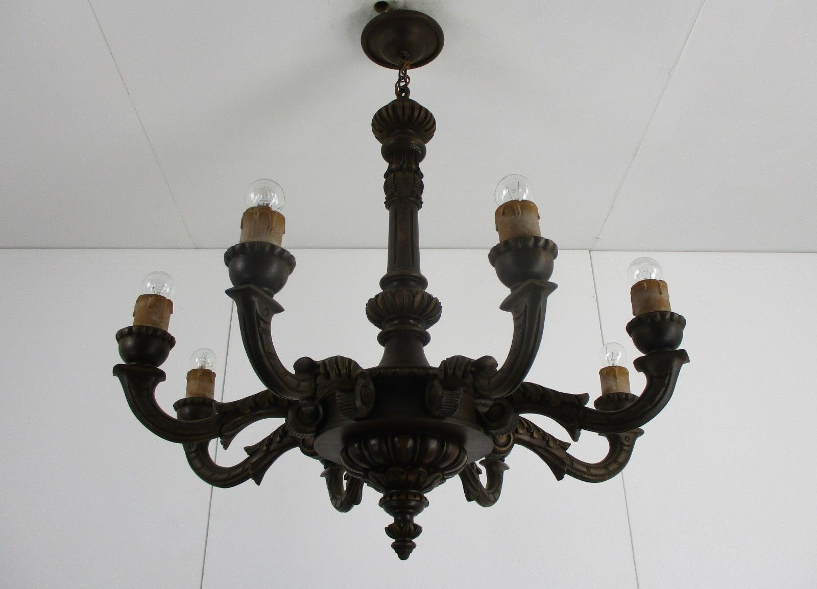 Hand Carved Wooden Chandelier Ornate 8 Arm Lights Mid Century Modern Gorgeous photo 742.0