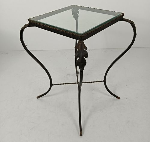 Vintage Wrought Iron Glass Top Side Porch Table Occasional Wine Table Plant Stan photo buy